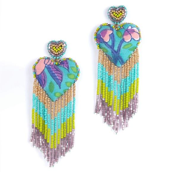 NWT Deepa Gurnani Beaded Heart Fringe Chandeliers - Picture 13 of 15